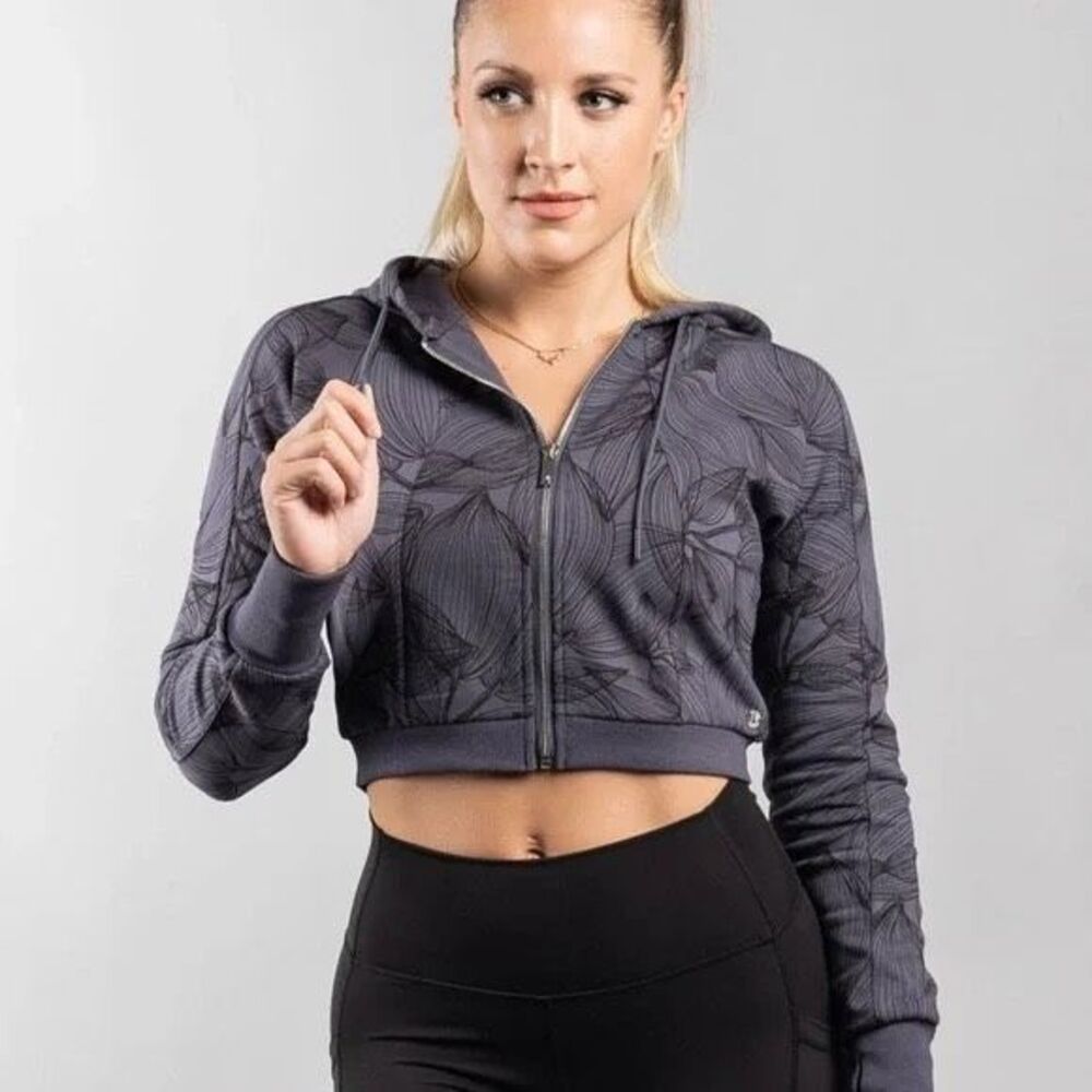Buffbunny Core Zip Cropped Hoodie Jacket in Citrus Black features a unique flora